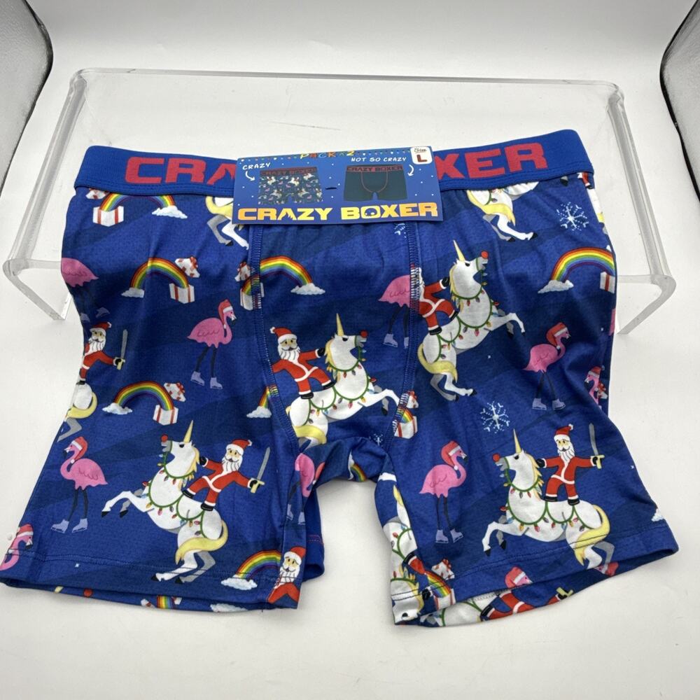 Mens LG 2-Pack Santa Claus Rainbow Unicorn Pink Flamingo Underwear Boxer Briefs